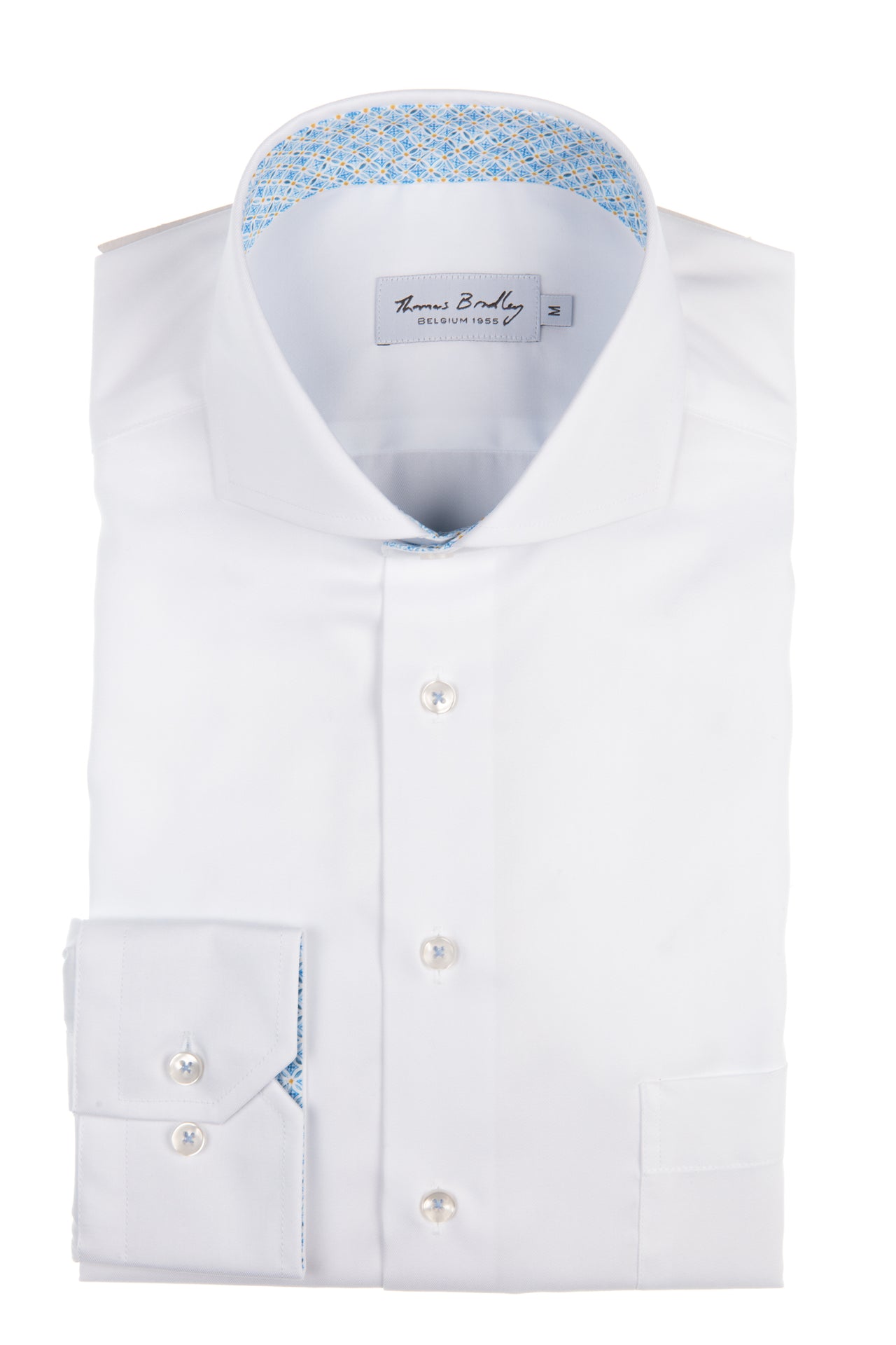 Wit hemd met blauwe raster print