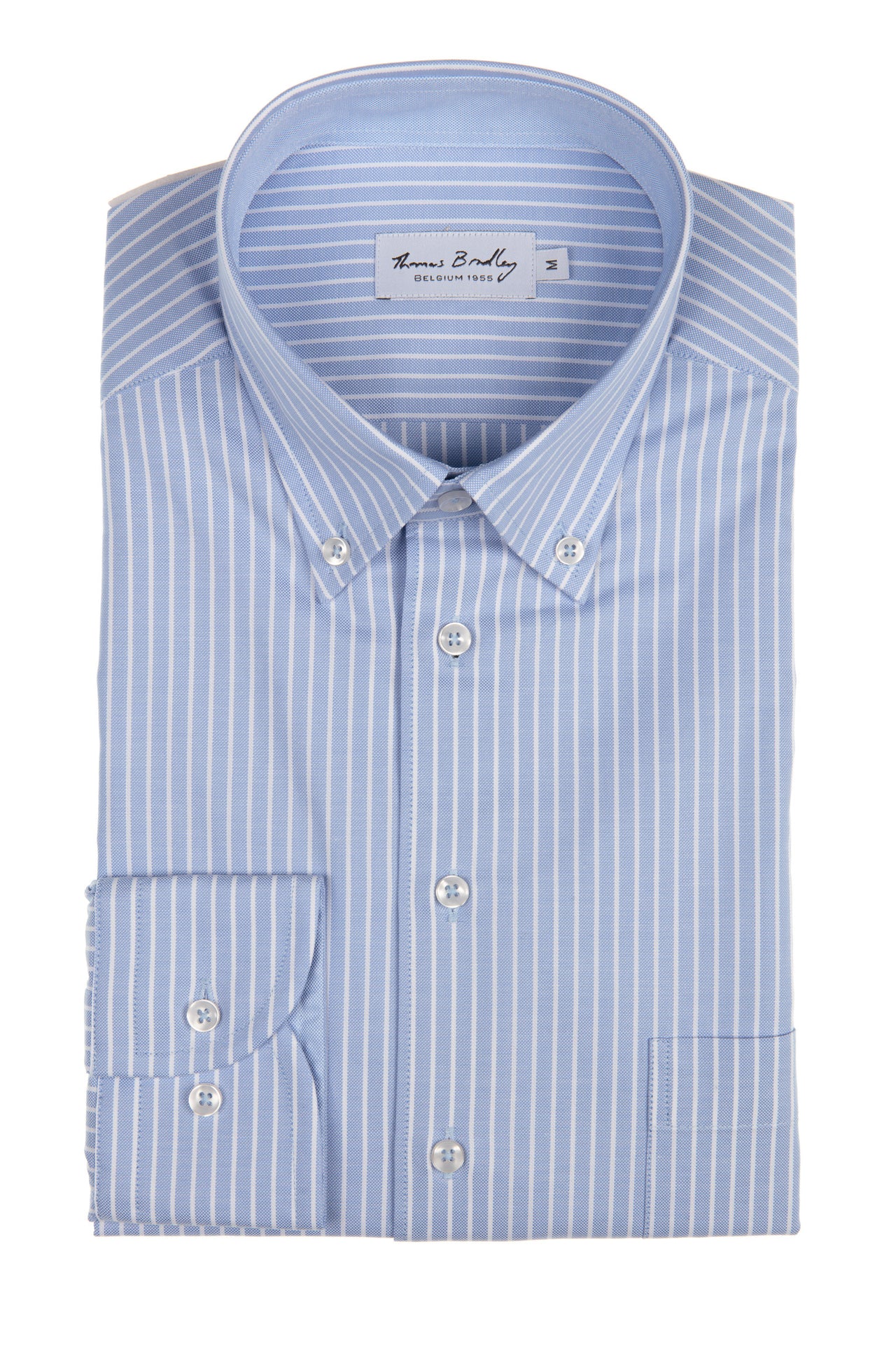 Blauw hemd met fijne witte strepen